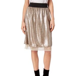 Free People Women's Flashing Lights Sequined Midi Skirt Taupe New with Tags